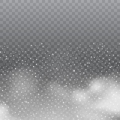 Realistic white clouds or fog on transparent background. Vector.