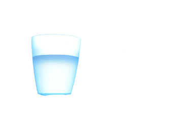Blue plastic cup with water inside isolated on white  background.