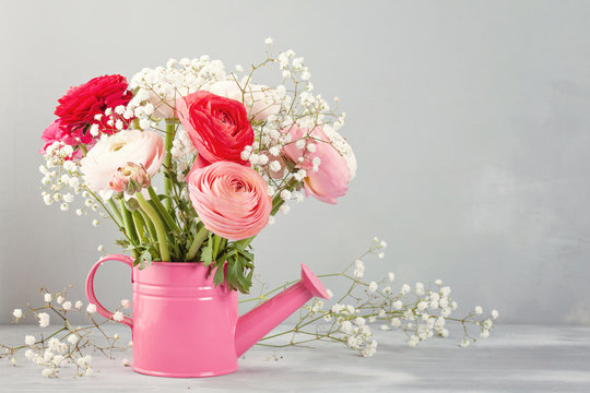 Bouquet of pink and white ranunculus flowers
