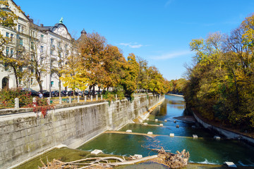 Embankment of river Isarl, Munich, Germany
