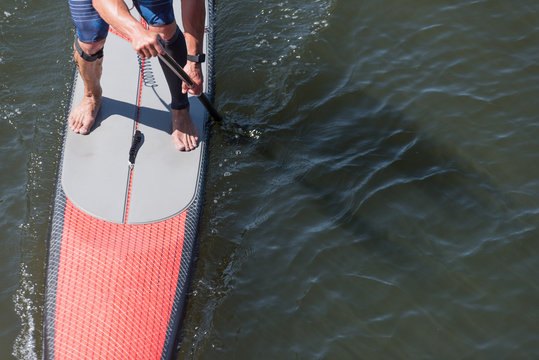 Aerial View of a Man on a Stand up Paddle Board