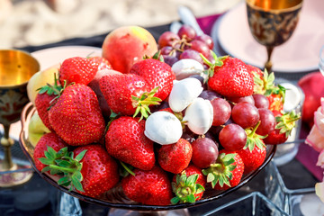 Strawberry and marshmallow on the table