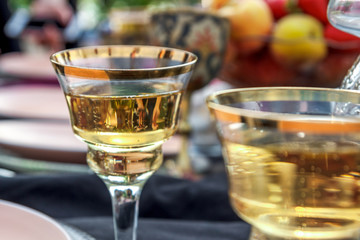 A glass of champagne at the wedding table