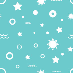 Seamless summer white dots and waves pattern on blue background