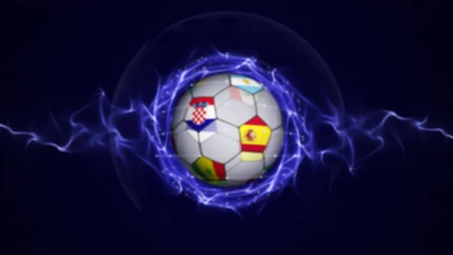 Soccer Ball and World Flag in Blue Abstract Particles Ring, ZOOM IN \ ZOOM OUT, Animation, Background, Loop, 4k