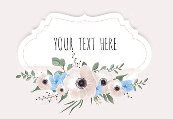 Vintage label with flowers. Frame border with copy space