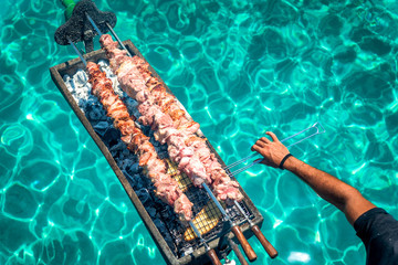 Souvla over mediterranean sea. Cyprus
