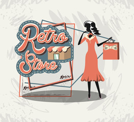 woman silhouette in shopping day style retro