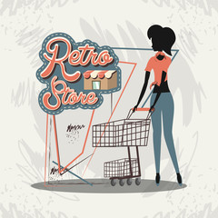woman silhouette in shopping day style retro