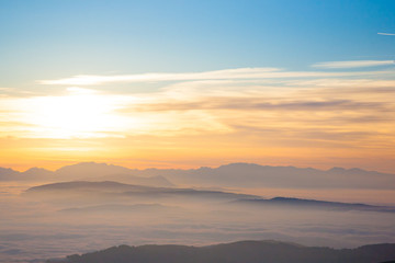 Mountain silhouette at sundown