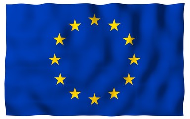 Slightly waving flag of the European Union isolated on white background, 3D rendering. Symbol of Europe