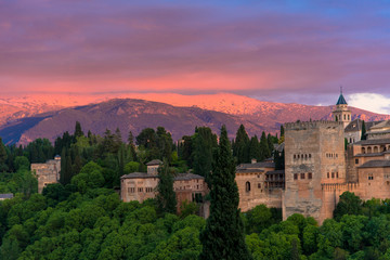 Coucher de soleil sur la Alhambra de Granada