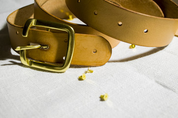 The production of leather belt. Leather belt.