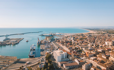 Catania, Sicily. May 10, 2018. Aerial view on the port of Catania which is located next to the old...
