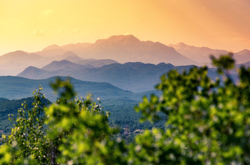 Landscape with mountains and hills.Panoramic view of layered hills