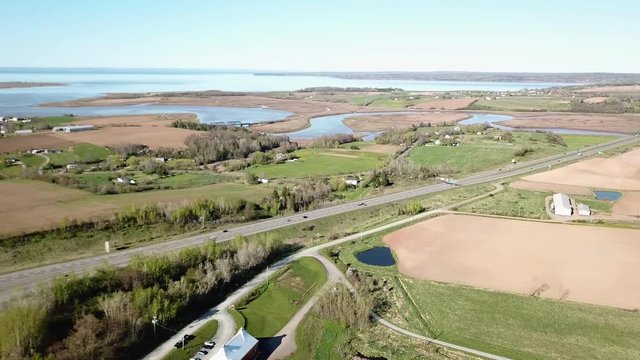 Drone Footage of Minas Basin, Gaspereau River and Highway 101 in Nova Scotia