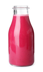 Bottle with delicious detox smoothie on white background