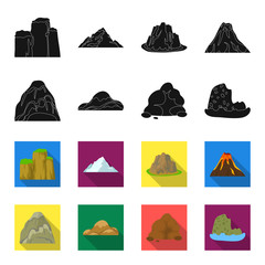 Boulders, a rounded mountain, rocks in the sea. Different mountains set collection icons in black,flet style vector symbol stock illustration web. © pandavector