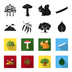 Mountain, cloud, tree, branch, leaf.Forest set collection icons in black,flet style vector symbol stock illustration web. © pandavector