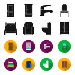 A bed, an armchair, a toilet, a wardrobe.FurnitureFurniture set collection icons in black,flet style vector symbol stock illustration web. © pandavector