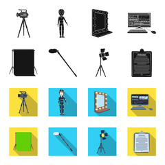 Hromakey, script and other equipment. Making movies set collection icons in black,flet style vector symbol stock illustration web. © pandavector