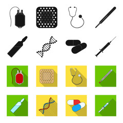 Human DNA and other equipment.Medicine set collection icons in black,flet style vector symbol stock illustration web. © pandavector