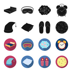 Night cap, pillow, slippers, moon. Rest and sleep set collection icons in black,flet style vector symbol stock illustration web. © pandavector