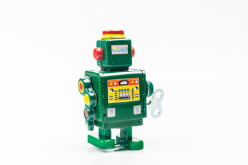 Fototapeta premium robot tin toy on white background