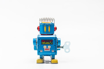 Fototapeta premium robot tin toy on white background