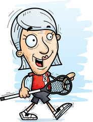 Cartoon Senior Lacrosse Player Walking