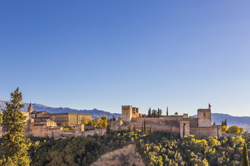 Fototapeta na wymiar Side view of the Alhambra. Historical arabic monument in Spain