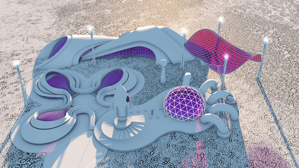 Astronave spaziale, città del futuro, fantascienza, sci-fi, parallelepipedi, centro urbano, unità abitative, spazio. Base spaziale © Naeblys