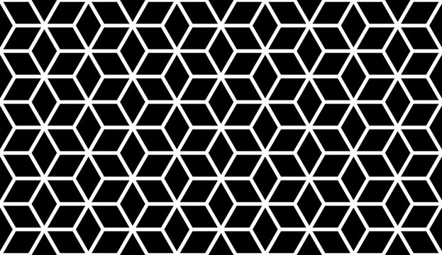 Abstract geometric pattern with lines, cubes, hexagons, rhombus. Seamless vector background. Tattoo pattern. Black and white lattice texture. Backdrop, geometry.