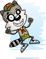 Cartoon Male Raccoon Scout Jumping