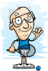 Cartoon Senior Racquetball Player Waving