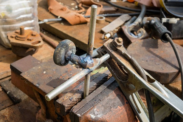 homemade tool for repair. manufacture by own hands of the tool from iron. welding of metals
