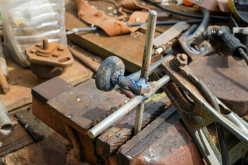 homemade tool for repair. manufacture by own hands of the tool from iron. welding of metals