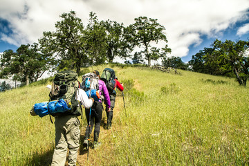 Backpackers in Henry Coe State Park, CA - obrazy, fototapety, plakaty