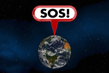 Fototapeta premium SOS Earth Planet Earth Help Save Environment Word 3d Render Illustration