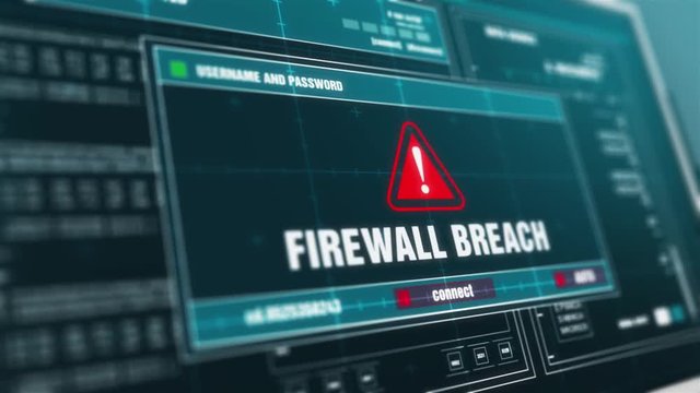Firewall Breach Alert Message on Screen , Computer Screen Entering System Login And Password Logging into Showing progress granted System Security Warning  Message .