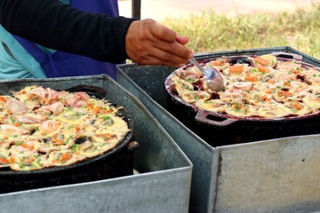 Coconut milk mix seafood and flour