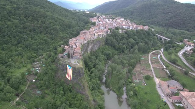 Castellfollit de la Roca, village of Catalonia,Spain. Drone Footage