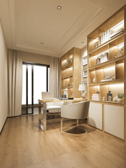 3d rendering modern wood luxury working room