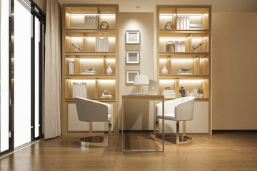 3d rendering modern wood luxury working room