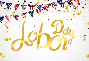 Vector Labor Day greeting or invitation card. National american holiday illustration with USA flag , September 7th, United state of America,