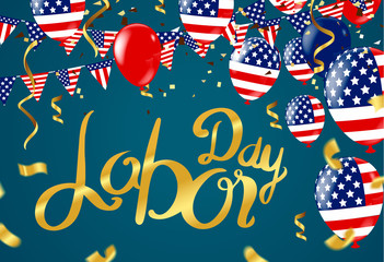 Vector Labor Day greeting or invitation card. National american holiday illustration with USA flag , September 7th, United state of America,