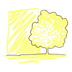 Monochrome tree silhouette line art sketch isolated
