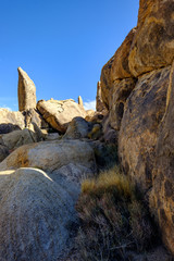Rocky weathered granite rocks and spires of The Alabama Hills in the Eastern Sierra Nevada Mountains of California