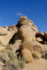 Rocky weathered granite rocks and spires of The Alabama Hills in the Eastern Sierra Nevada Mountains of California