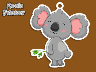 Cute Cartoon Koala Sticker. Vector Illustration With Cartoon Style Funny Animal.